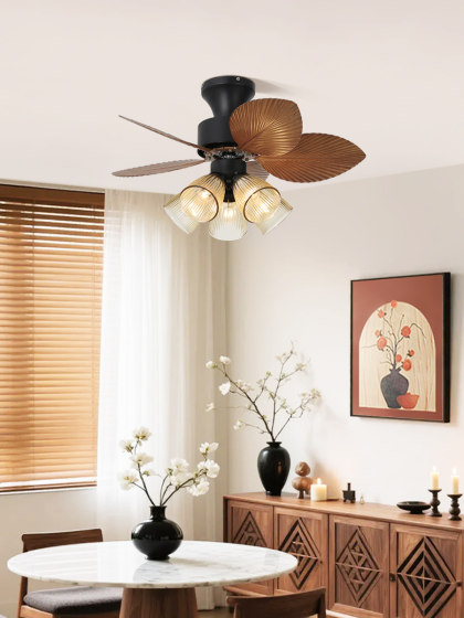 Vintage Ceiling Fan Light, American Style, Variable Frequency, for Dining Room, Bedroom, Study, Small Size Electric Fan, French Style, Mid-Century Fan Light