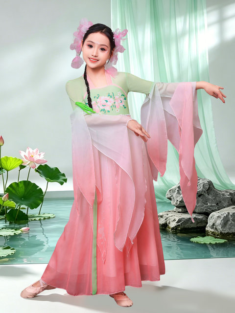 Children's Dance Costumes for Classical Dance Performances, Spring and Autumn Hanfu Props, Warm and Vibrant Performance Outfits