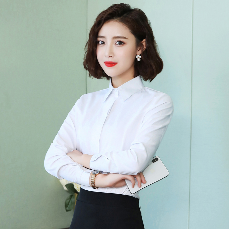 Spring and autumn work clothes white shirt women's long-sleeved women's formal work clothes suit large size white shirt slim-fit tooling