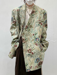 [PCGO] 14GSL Yohji Yamamoto style retro floral V-neck side open button shoulder pad blazer for men and women loose