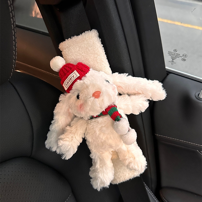 Cute Rabbit Car Seat Belt Shoulder Cover Anti-Stranglehold Car Ornaments Interior Cute Plush Doll Female Gift