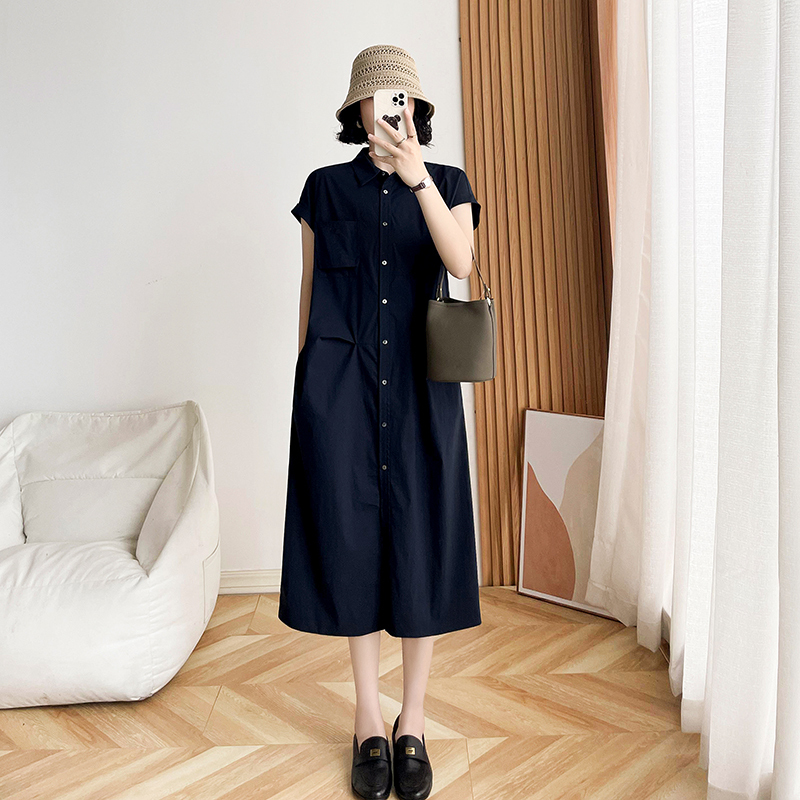 Dafei Shirt Dress 2026 Summer New Design Artistic Retro Long Over-The-Knee Loose Lace-Up Dress for Women