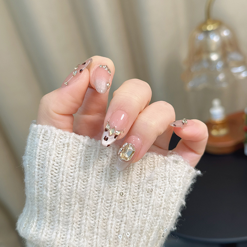 [Sunset Melting Gold] Hand-Painted Leopard Print Cat-Eye Autumn and Winter New Style Handmade Wearable Nails, Whitening Manicure, Fake Nail Patches