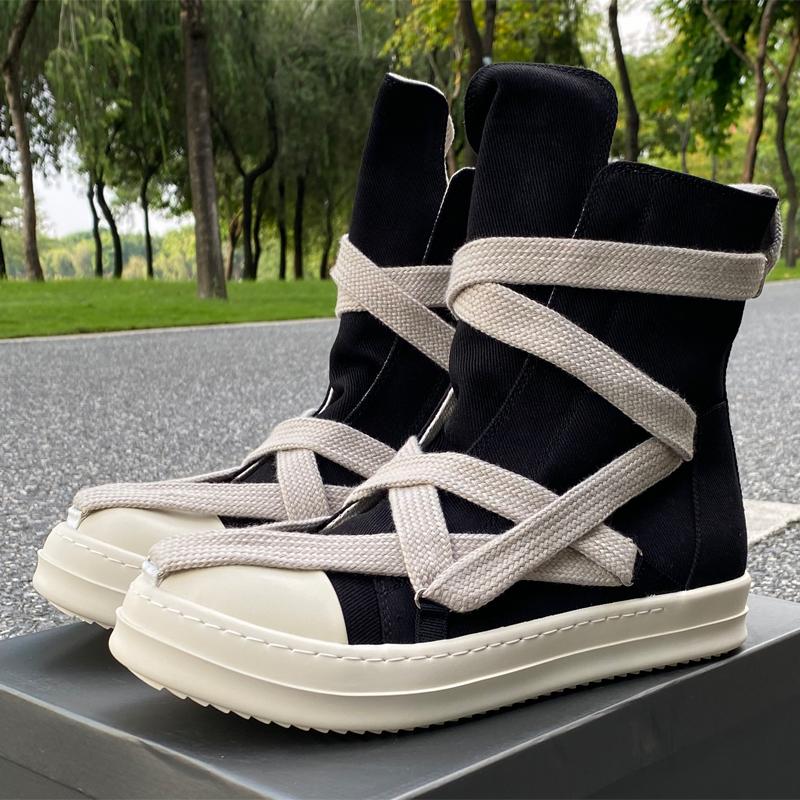 2023Ss Trendy Shoes Ro Fabled Five-Pointed Star Canvas Shoes Men's Shoes Thick Laces Thick Sole Lace-Up Zipper Single Shoes