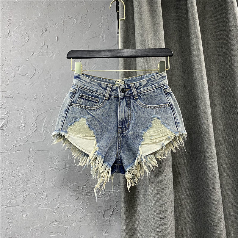 Ripped Washed Denim Shorts for Women, Summer Low-Waist Slimming Fringed Raw Edge Vintage Sexy Thin Straight Hot Pants Ripped Washed Denim Shorts for Women, Summer Low-Waist Slimming Fringed Raw Edge Vintage Sexy Thin Straight Hot Pants