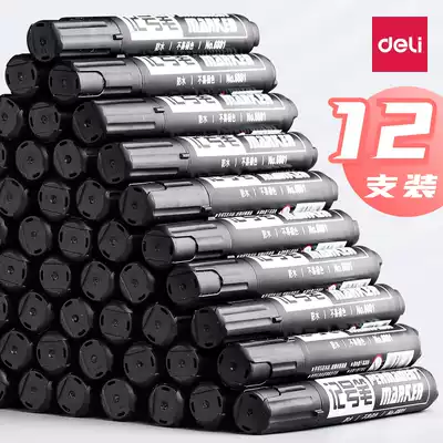 Deli marker pen Black thick head large capacity mike pen hook line pen Oily pen waterproof and not easy to fade Single head Kiwi pen quick-drying sign-in pen Poster pen Red blue drawing line pen can not be erased