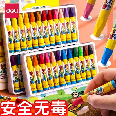 Deli oil painting stick 24-color children's kindergarten primary school students baby non-dirty hands water-soluble rotating crayon painting set washable safe non-toxic brush 1-3 years old baby color crayon environmental protection