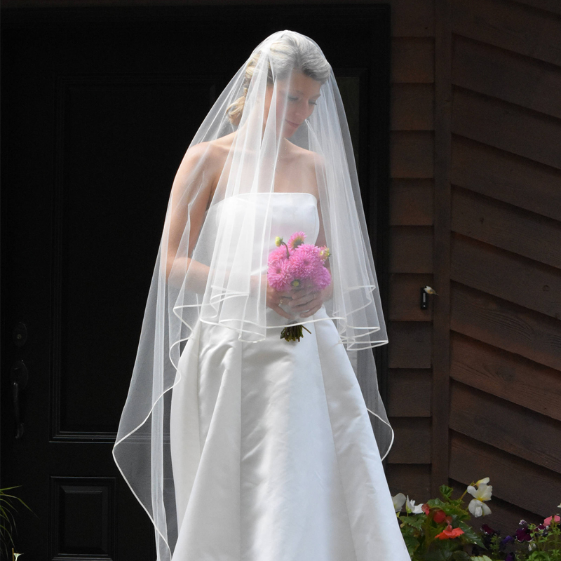 New bridal veil female satin bread edge long tail Sen department simple wedding Korean super Fairy wedding veil headdress