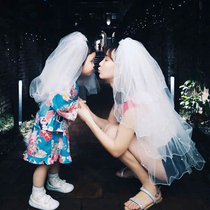 Princess birthday childrens veil hair accessories short photo props Super fairy parent-child bow hairclip headgear Pearl