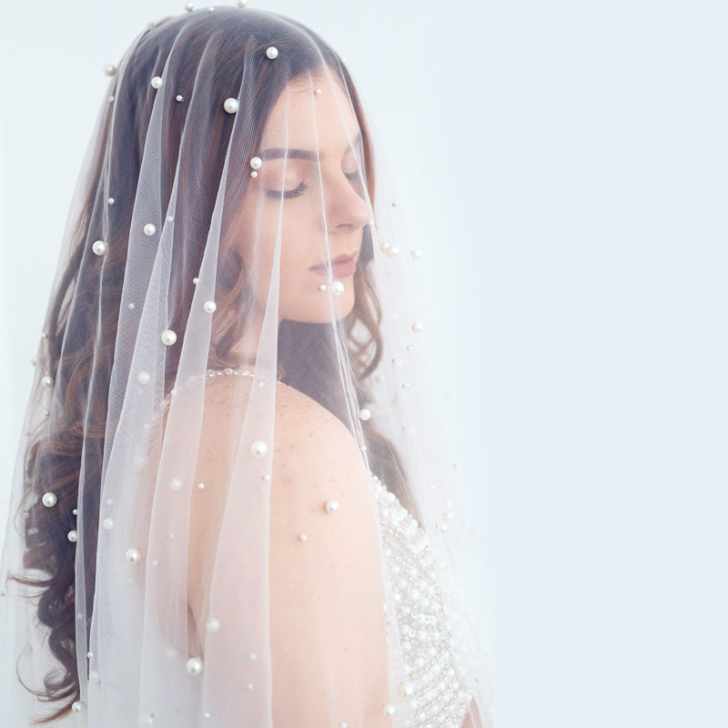 New size pearl veil net red photo props super fairy Korean beaded shape net red bride wedding headdress