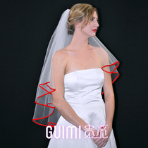 New red packet side head yarn bride wedding collar certificate for marriage props short and light wedding dress ultra-fairy-happy headwear