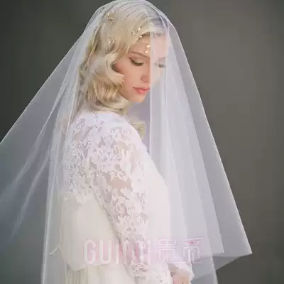 Bridal veil long version of female hard yarn simple plain yarn photo studio photo props Mori super fairy nude yarn wedding headdress
