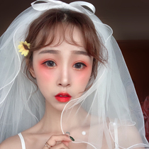 Proposal with bow gauze multi-layer short bride Super fairy photo photo props wedding dress headwear