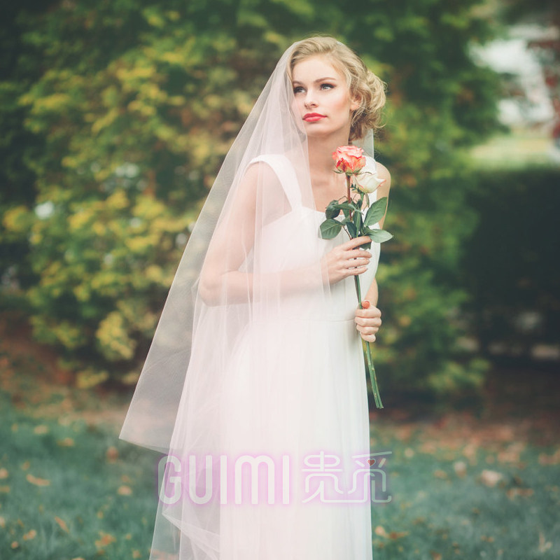 Minimalist nude yarn soft yarn female long version trailing supersensual gauze red photo props Mori bridal wedding dress headwear