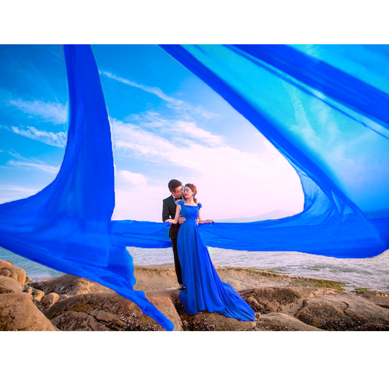 Long version of the sapphire blue veil photo studio photo beach photo props Mori bridal dress super fairy brigade shooting plain yarn