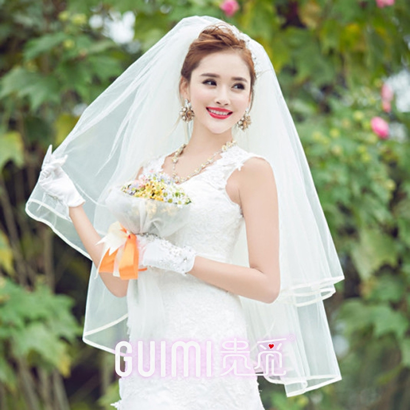 Wedding dress Bridal veil satin edge short section Sen Korean wedding photo super Fairy new simple edging head yarn headdress