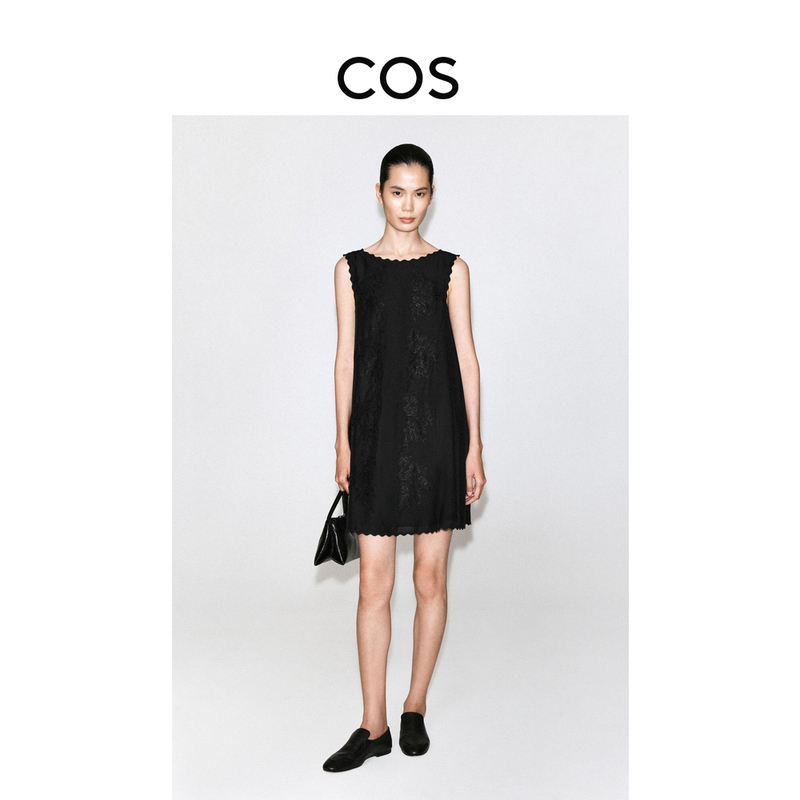 Cos Women's Casual Lace Detail Short Dress Black 2026 Autumn New Arrival 1363840001 Cos Women's Casual Lace Detail Short Dress Black 2026 Autumn New Arrival 1363840001