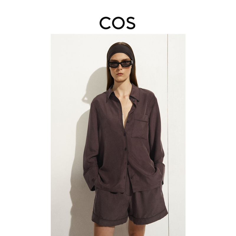 Cos Women's Standard Fit Silk Trim Shirt Dark Brown 2026 Summer New Arrival 1338798001 Cos Women's Standard Fit Silk Trim Shirt Dark Brown 2026 Summer New Arrival 1338798001