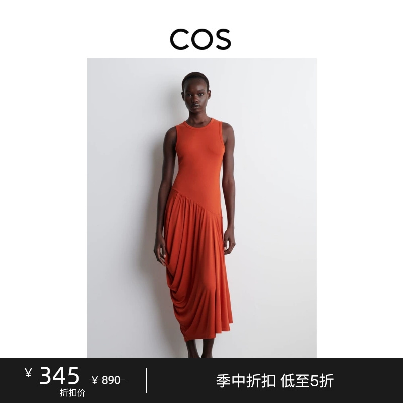 Cos Women's Slim-Fit Asymmetrical Pleated Mid-Length Dress 1285761001 Cos Women's Slim-Fit Asymmetrical Pleated Mid-Length Dress 1285761001