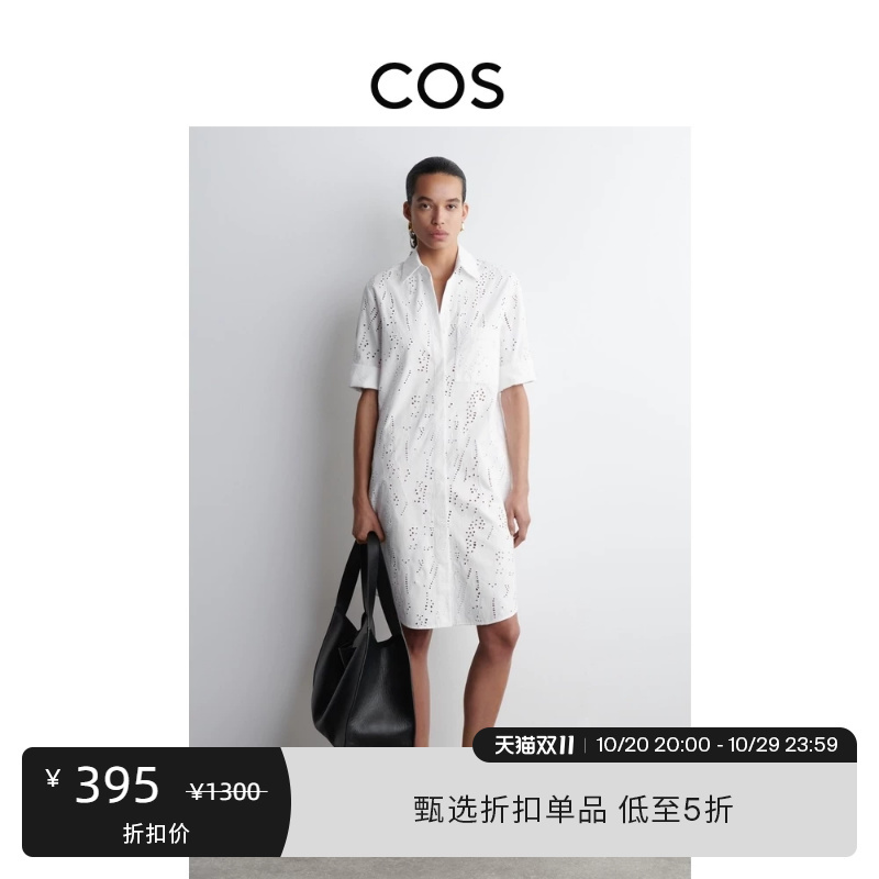 Cos Women's Standard Fit Shirt-Style Embroidered Dress White New Product 1283851001