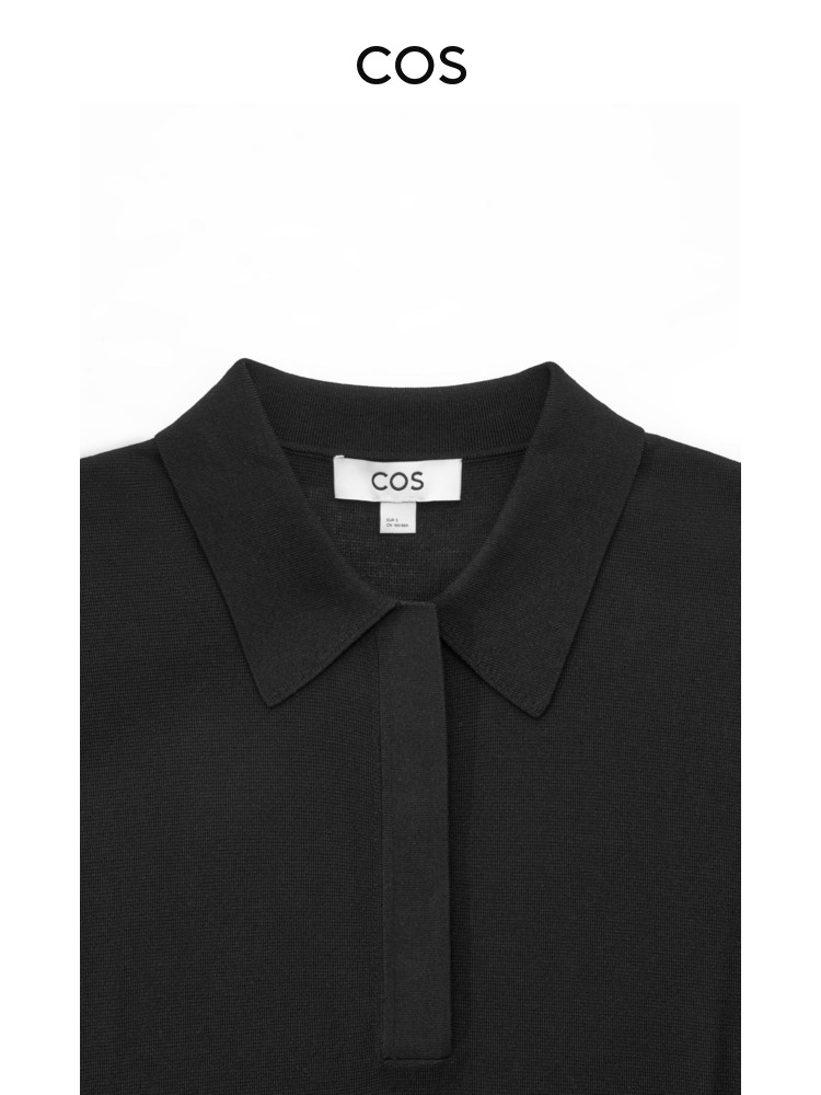 COS WOMENS REGULAR FIT DOLMAN SLEEVE KNIT POLO SHIRT BLACK 1175534001