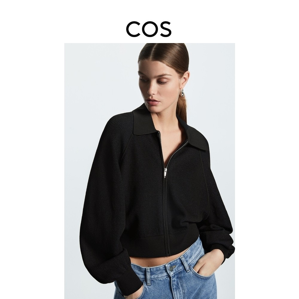 COS Women's Standard Knitted Bomber Jacket Black 2022 Fall New 1083628001