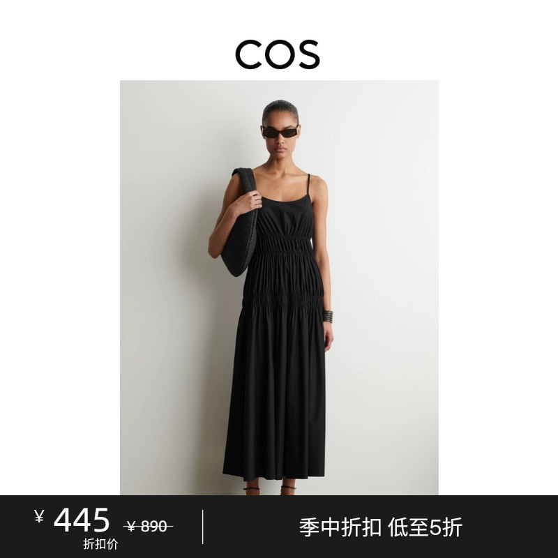 Cos Women's Clothing Shoulder Tie Pleated Mid-Length Suspender Dress Black 2026 Summer New Product 1340708001