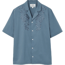 COS Mens Casual Fit Floral Embroidered Short-Sleeved Shirt Blue 2024 Summer New Product 1227767001