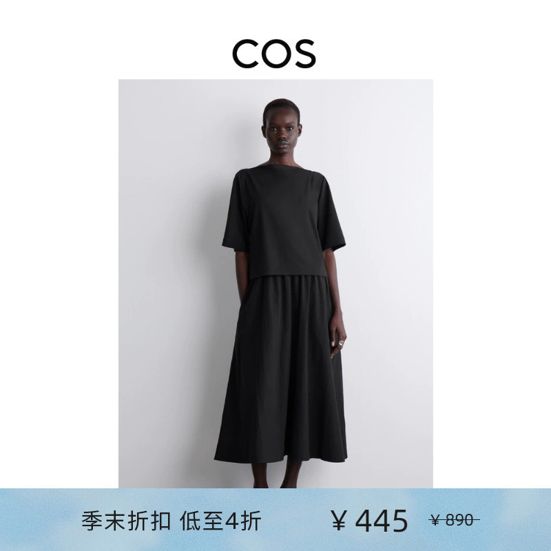Cos Women's Casual Boat Neck Mid-Length Dress Black New Product 1293955003