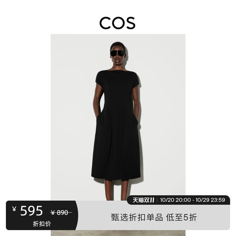 Cos Women's Standard Fit Knitted Mid-Length Short-Sleeved Dress Black 1327019001 Cos Women's Standard Fit Knitted Mid-Length Short-Sleeved Dress Black 1327019001