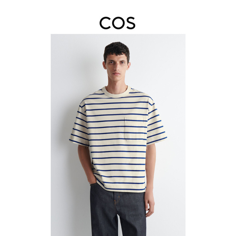 Cos Men's Clothing Loose Fit T-Shirt Blue/White/Striped 2026 Autum New Product 1317965009