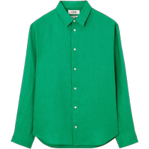 COS Mens Casual Fit Linen Curved Hem Shirt Green 2024 Summer New Arrival 1146543011