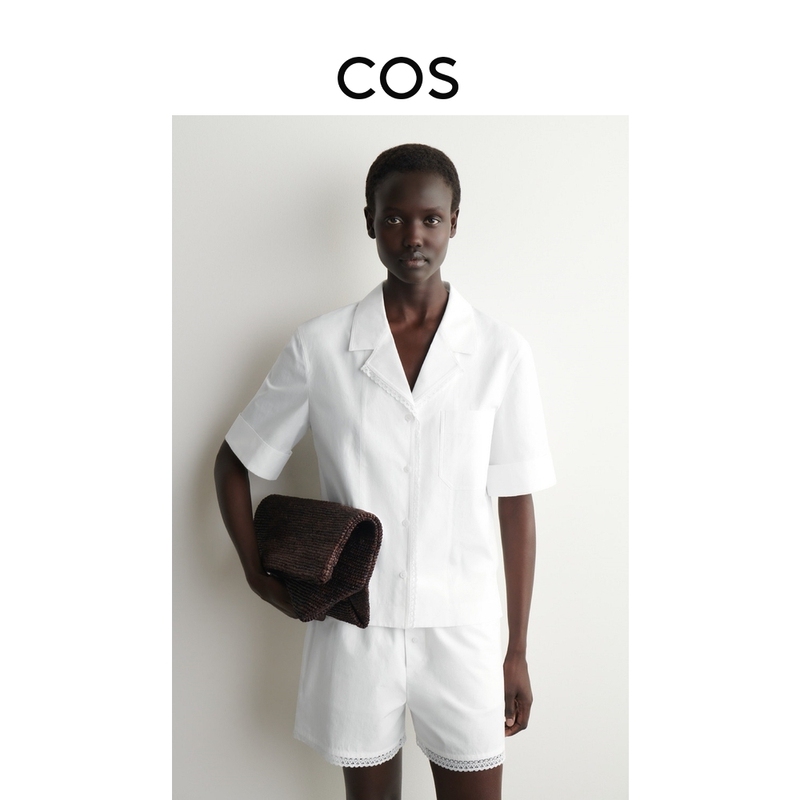 Cos Women's Casual Fit Lapel Collar Short-Sleeved Shirt White 2026 Summer New Product 1335285001