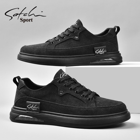 Satchi/Satchi Men's Shoes Winter New Men's Sneakers Trendy Versatile Casual Cloth Shoes Pure Black Sports Shoes