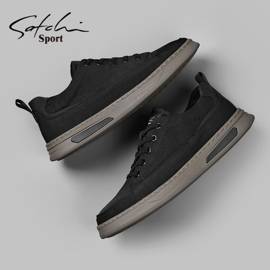 Shachi Men's Shoes Genuine Winter 2025 New Men's Canvas Shoes Trendy Versatile Sneakers Black Sports Casual Shoes