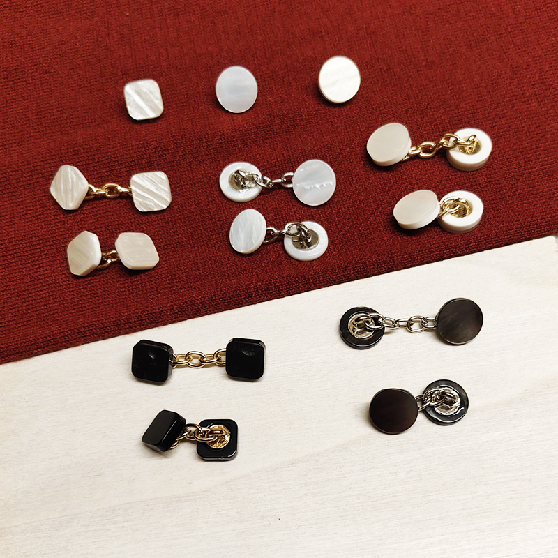 French-Style Shirt Cuff Studs for Men's Shirts and Suits, Cufflink Connectors, V-Neck Decorative Accessories, Metal Chain Shell Buttons