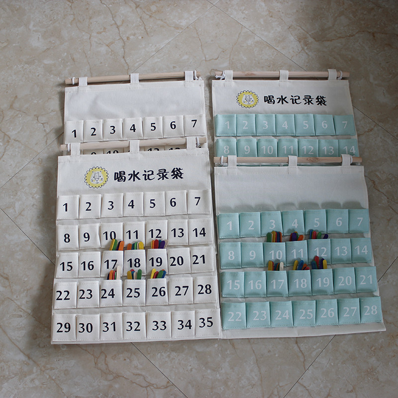 Kindergarten Drinking Water Record Bag Hanging Bag Morning Check Bag Canvas Bag Washable Exam Attendance Card Bag cloth Hanging Teaching Aids