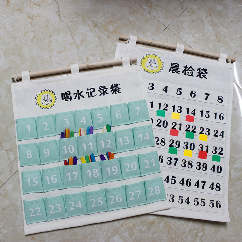 Kindergarten wall sticker area layout bag record form I love to drink water attendance card bag waterproof canvas kindergarten morning inspection bag - Taobao