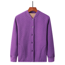 Old lady warm cardigan womens thickened velvet pure cotton outer wear grandma outfit autumn and winter coat tops large size clothes