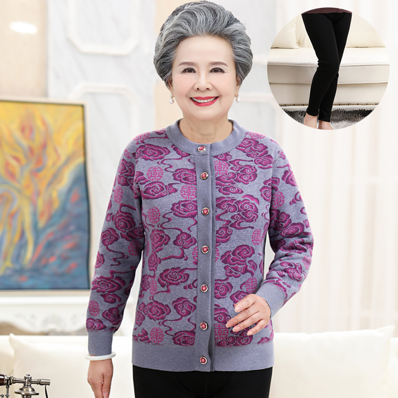 phụ nữ trung niên già ấm đồ lót dày cộng với nhung cardigan đơn mảnh áo mẹ bà sân lớn người già mặc khéo léo bên ngoài vào mùa đông.