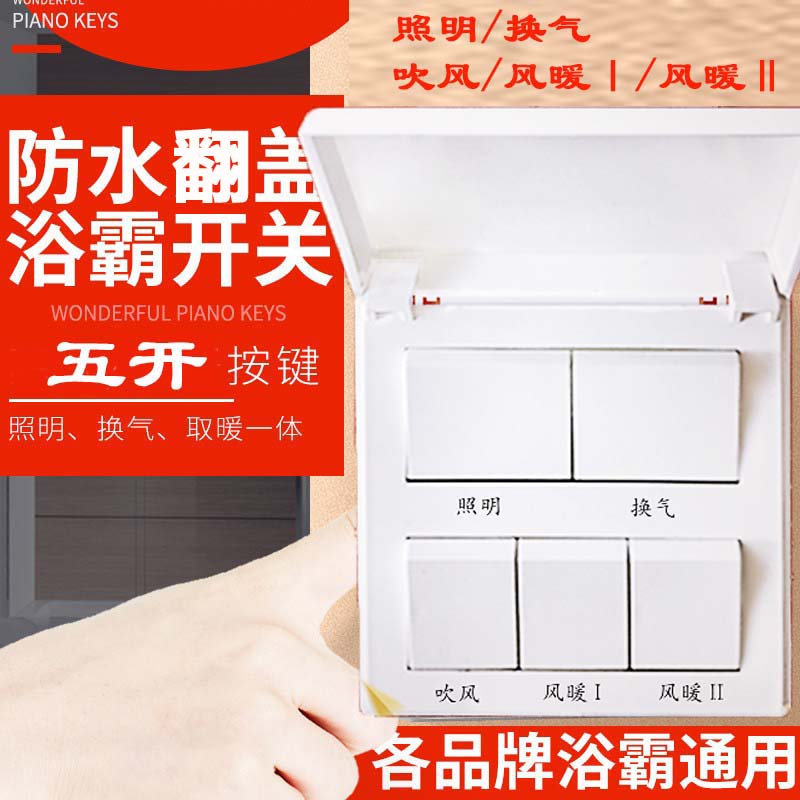 Warm Blower Bath Bully Five Open Switch 86 Type 5 Open Clamshell Bathroom 5 Control Link Switch Waterproof Fly 16A High power Li-Taobao