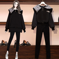 Large size womens clothing thin meat cover suit 2021 autumn new fat sister fashion loose foreign style age reduction two-piece set