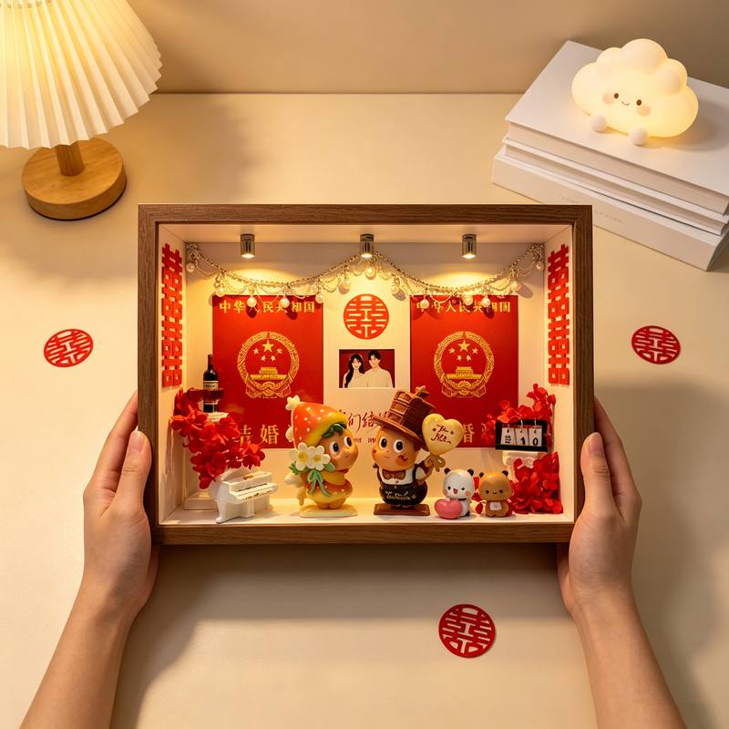 Star Man Heartbeat Blind Box Display Box Wedding Certificate Storage Photo Frame Figurine DIY Scenery Couple's Gift