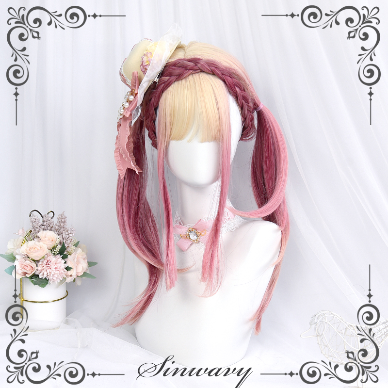Swanjia-Gentle girl pink natural lolita rice powder gradient micro-roll net red fake hair-) cream rose)