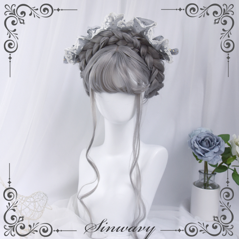 Swanjia-light gray long curly hair Lolita body wig grandma gray temperament wig female