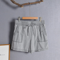 Gugujia large size loose tencel shorts female fat mm200 catties smooth soft tooling wide-leg pants all-match pants summer