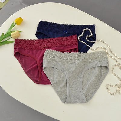 European and American style plus-size women's lace waist triangle underpants, cotton-like comfort and breathability, solid color elastic bottom pants in multiple colors