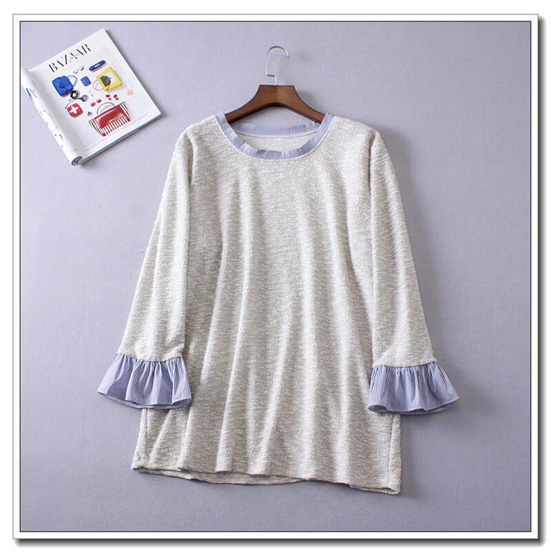 Gugu self-made custom autumn fat MM200 catties medium and long version pullover stitching horn sleeve loose T-shirt bottoming shirt