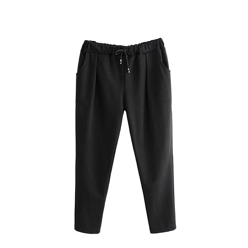 Gugujia custom plus fat and fat MM elastic waist tie casual nine-point pants autumn style looks thin and all-match pants