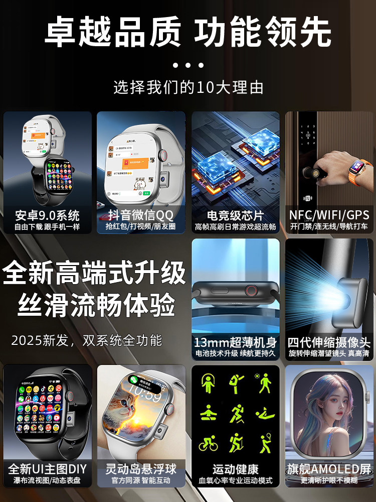 Dual System [Official Genuine Product] Huaqiangbei New Watchs10 Top Version Smart Phone Watch Ultra with Card Slot for Teenagers, Men, Women, Sports, Students, Middle and High School Students